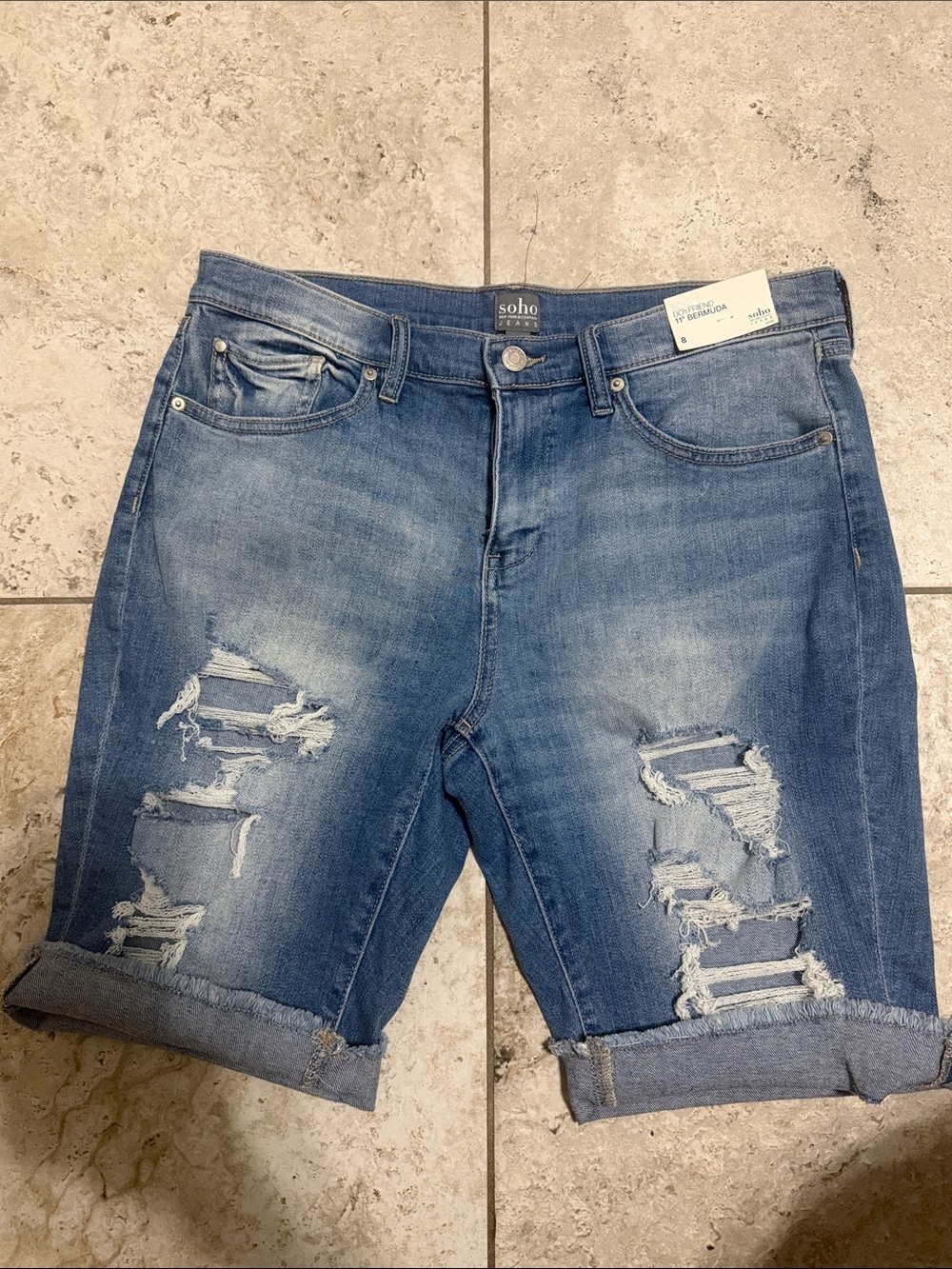 Soho Women’s Boyfriend Jeans Shorts - Blue Distressed
